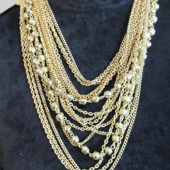 Coro Vtg Gold Tone Beaded Link Multi Strand Necklace 17" New Old Stock NOS NWT - Picture 2 of 10